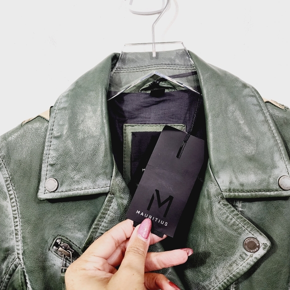 Mauritius Leather Christy Star Motorcycle Jacket in Green Women's Size US 6 & 10 - Picture 14 of 16